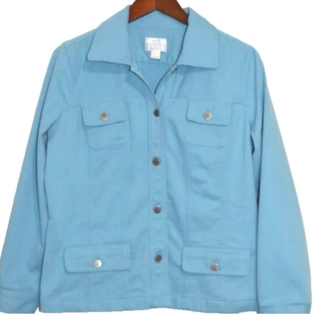 Christopher & Banks Stretch Denim Jacket L Light Blue Casual Coastal Boho